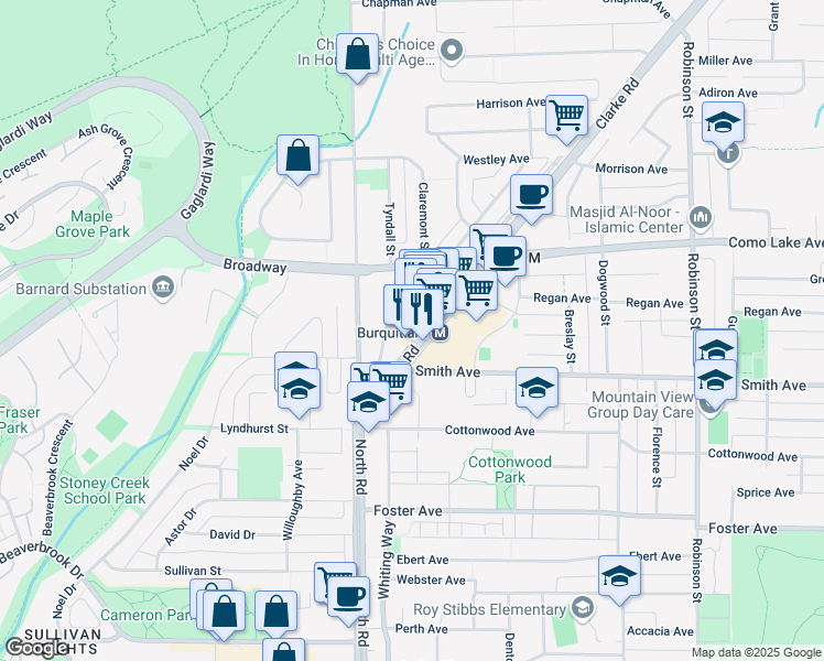 map of restaurants, bars, coffee shops, grocery stores, and more near in Coquitlam