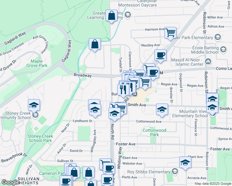 map of restaurants, bars, coffee shops, grocery stores, and more near 717 North Road in Coquitlam