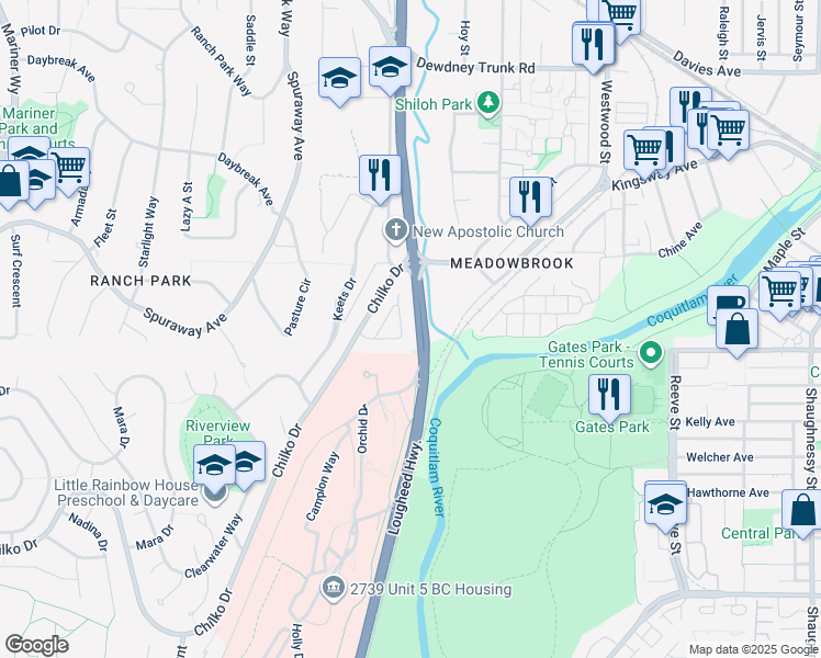 map of restaurants, bars, coffee shops, grocery stores, and more near 2920 Tatla Place in Coquitlam