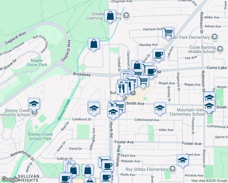 map of restaurants, bars, coffee shops, grocery stores, and more near 715 Farrow Street in Coquitlam