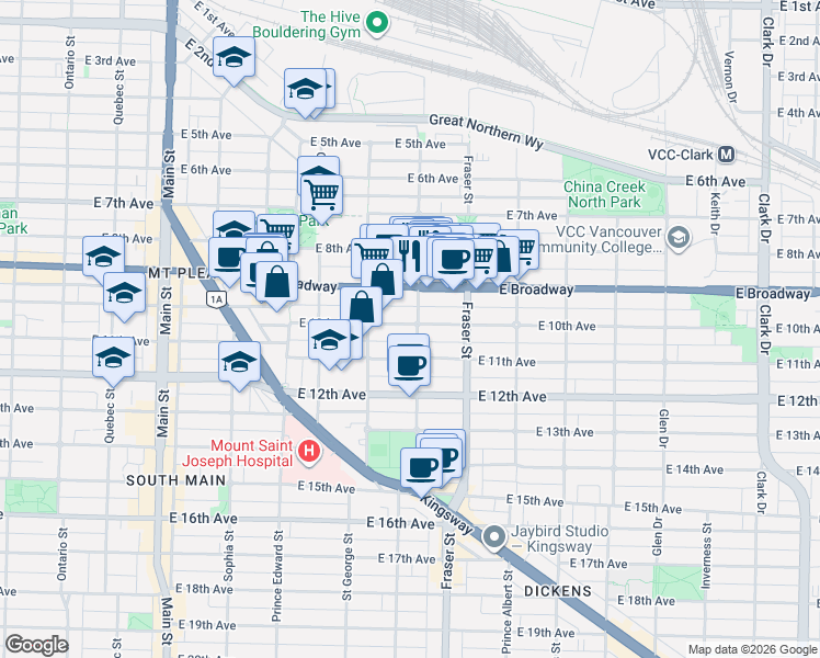 map of restaurants, bars, coffee shops, grocery stores, and more near 2619 Carolina Street in Vancouver