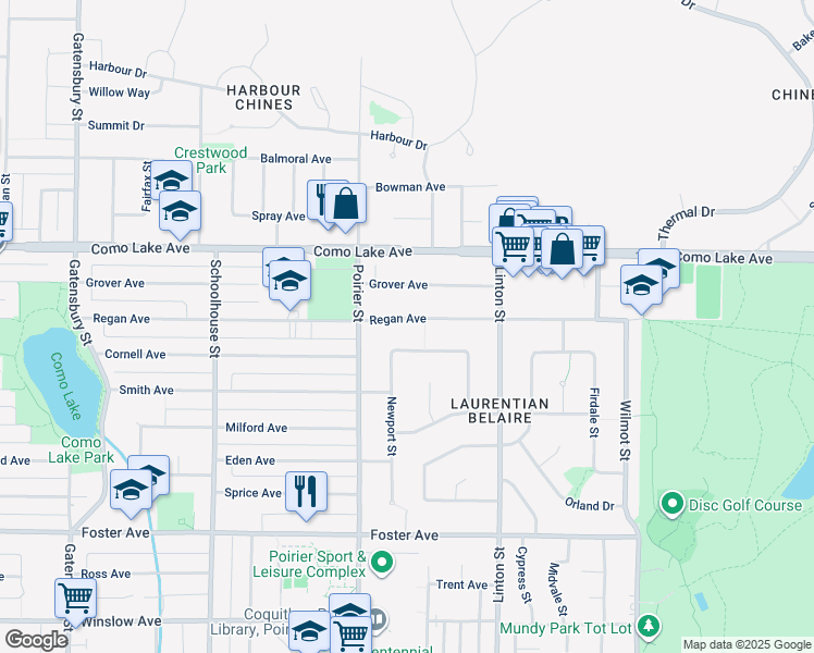 map of restaurants, bars, coffee shops, grocery stores, and more near 1750 Regan Avenue in Coquitlam