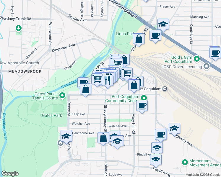 map of restaurants, bars, coffee shops, grocery stores, and more near 2536 Shaughnessy Street in Port Coquitlam