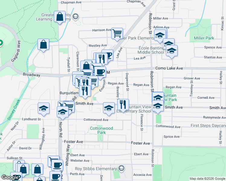 map of restaurants, bars, coffee shops, grocery stores, and more near 621 Langside Avenue in Coquitlam