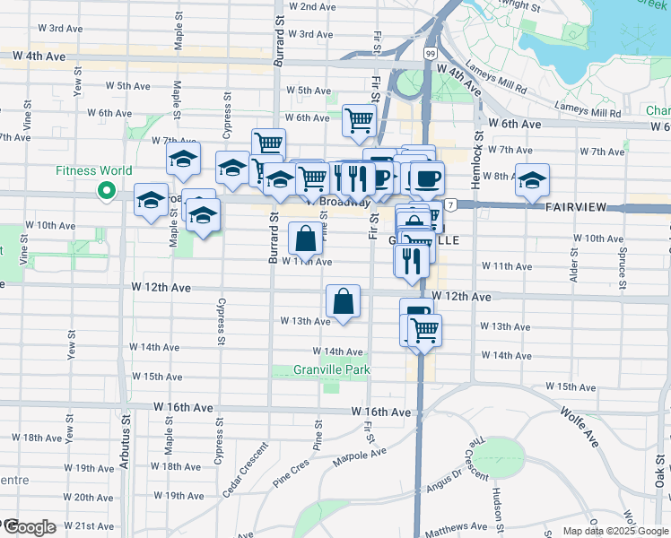 map of restaurants, bars, coffee shops, grocery stores, and more near in Vancouver