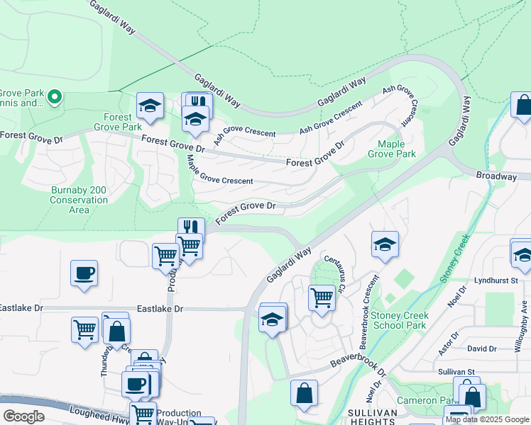 map of restaurants, bars, coffee shops, grocery stores, and more near 9273 Goldhurst Terrace in Burnaby