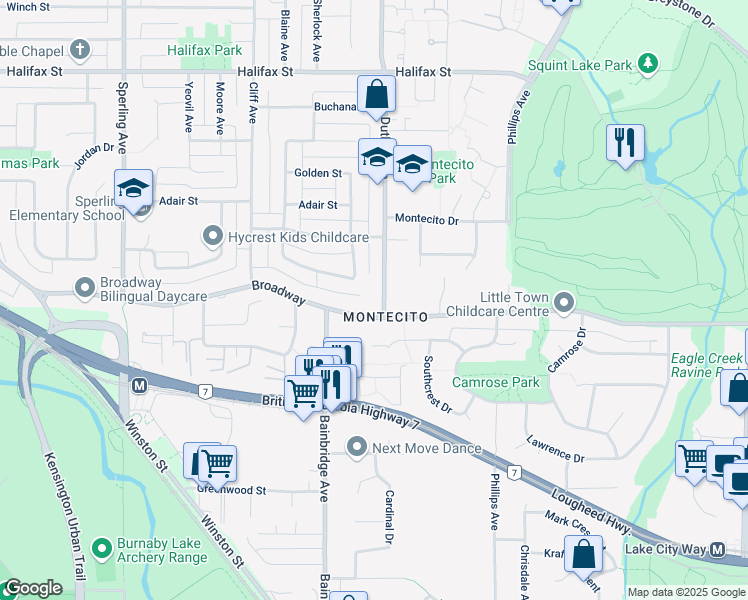 map of restaurants, bars, coffee shops, grocery stores, and more near 2509 Duthie Avenue in Burnaby