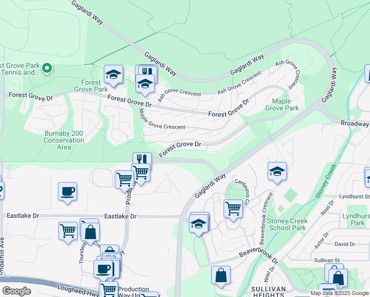 map of restaurants, bars, coffee shops, grocery stores, and more near 9285 Goldhurst Terrace in Burnaby