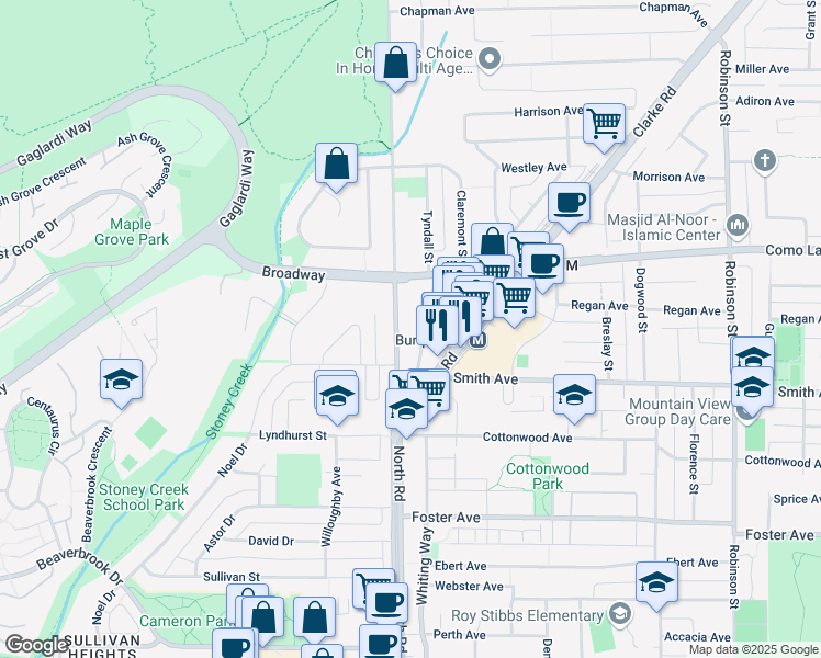 map of restaurants, bars, coffee shops, grocery stores, and more near 715 Farrow Street in Coquitlam