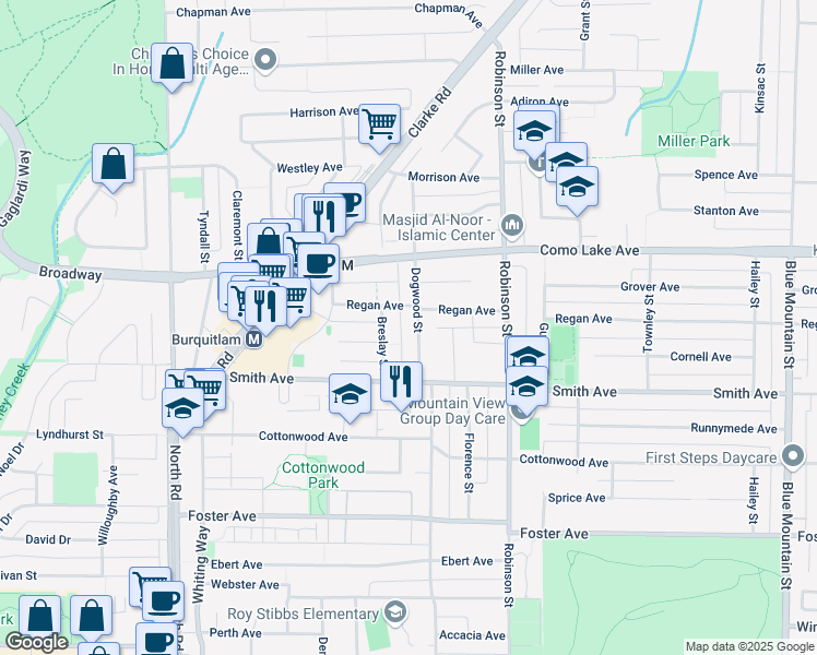 map of restaurants, bars, coffee shops, grocery stores, and more near 728 Dogwood Street in Coquitlam