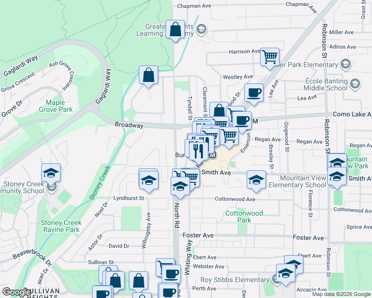 map of restaurants, bars, coffee shops, grocery stores, and more near 720 Farrow Street in Coquitlam