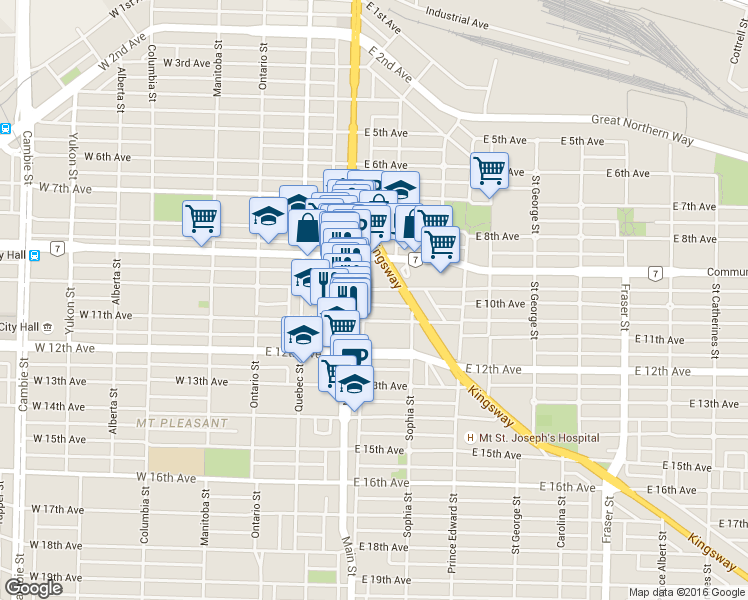 map of restaurants, bars, coffee shops, grocery stores, and more near in Vancouver