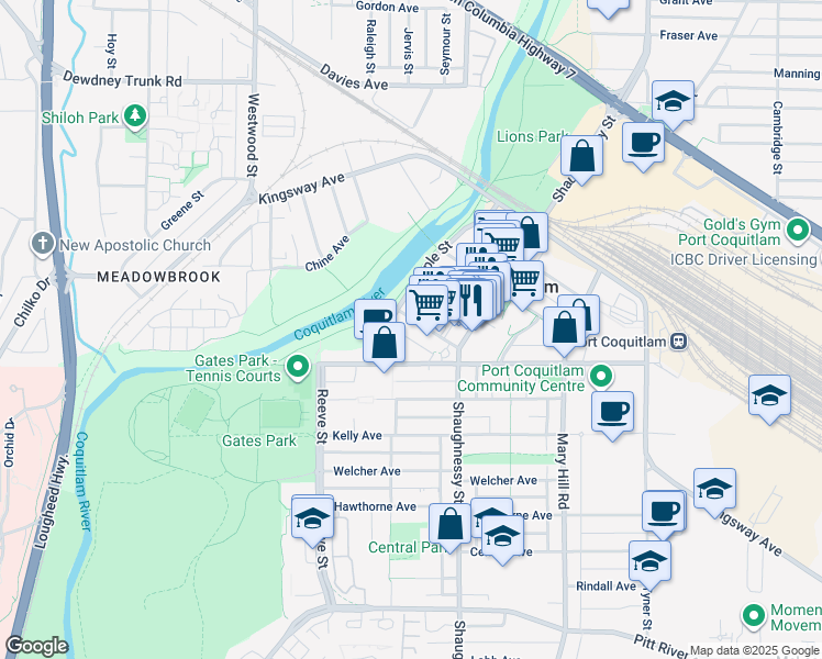 map of restaurants, bars, coffee shops, grocery stores, and more near 2368 Marpole Avenue in Port Coquitlam