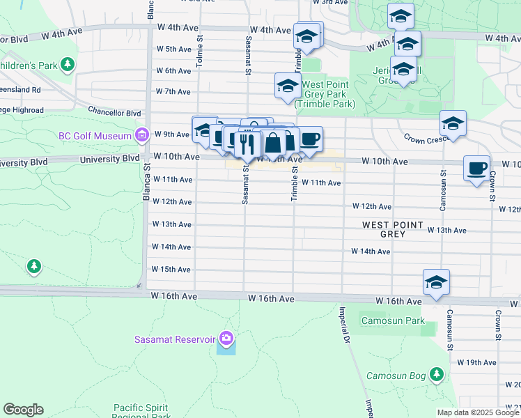 map of restaurants, bars, coffee shops, grocery stores, and more near 4470 West 12th Avenue in Vancouver