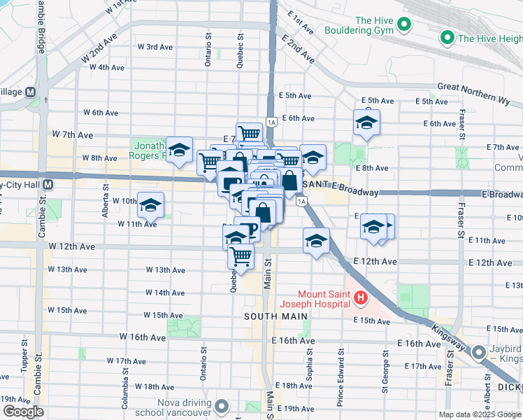 map of restaurants, bars, coffee shops, grocery stores, and more near in Vancouver