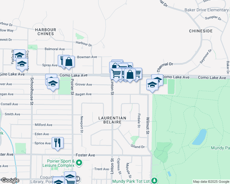 map of restaurants, bars, coffee shops, grocery stores, and more near 1905 Regan Avenue in Coquitlam