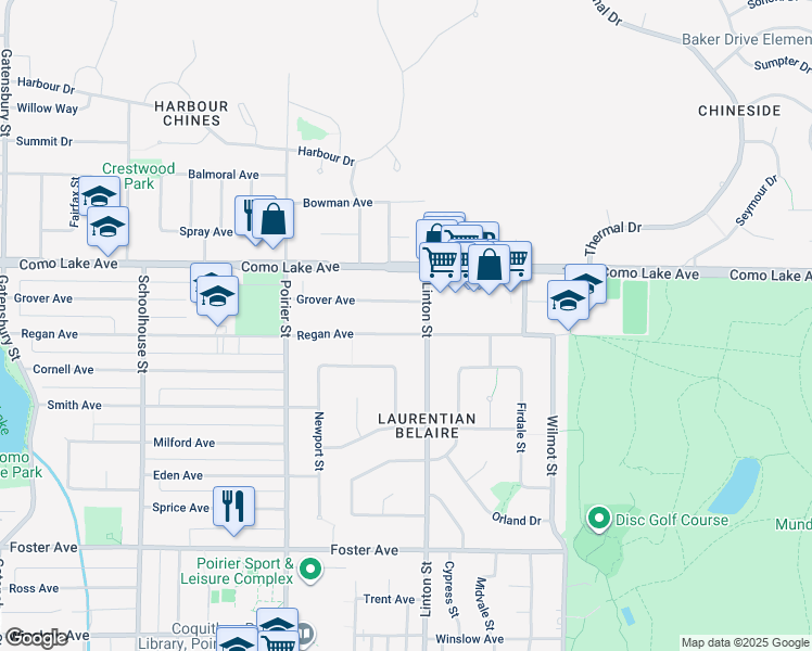 map of restaurants, bars, coffee shops, grocery stores, and more near 1871 Regan Avenue in Coquitlam