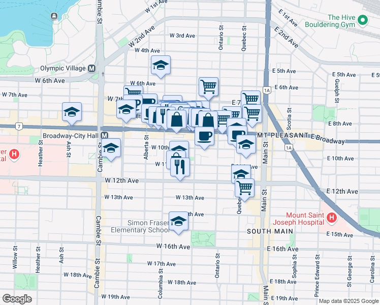 map of restaurants, bars, coffee shops, grocery stores, and more near in Vancouver