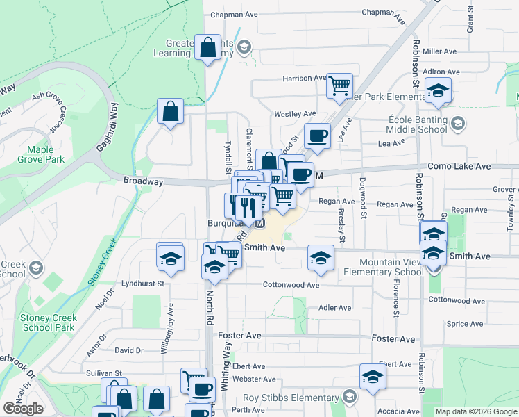 map of restaurants, bars, coffee shops, grocery stores, and more near in Coquitlam
