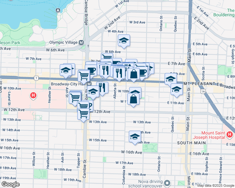 map of restaurants, bars, coffee shops, grocery stores, and more near 2626 Alberta Street in Vancouver