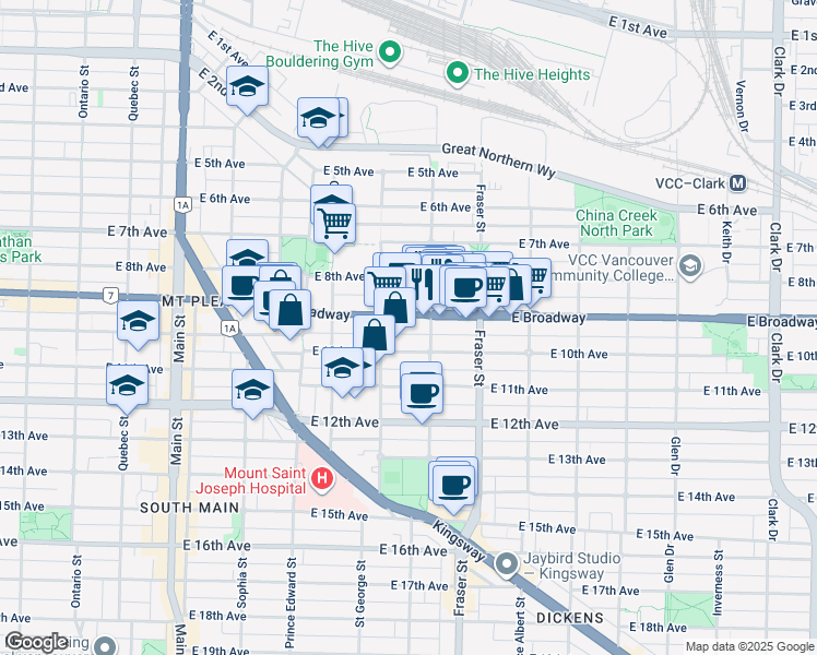 map of restaurants, bars, coffee shops, grocery stores, and more near in Vancouver