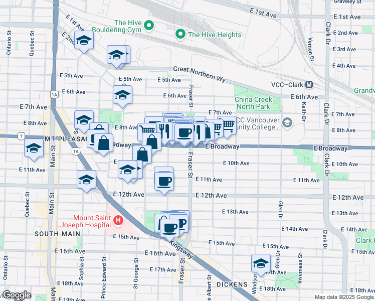 map of restaurants, bars, coffee shops, grocery stores, and more near in Vancouver