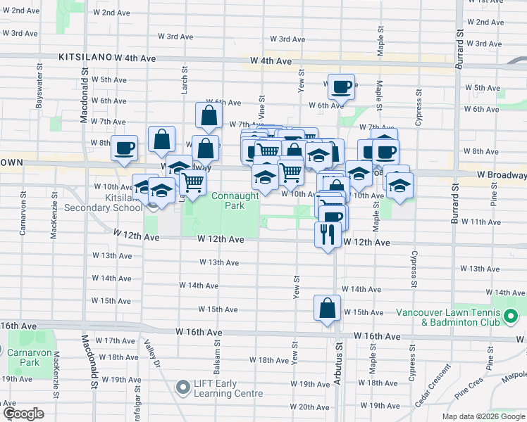 map of restaurants, bars, coffee shops, grocery stores, and more near 2688 Vine Street in Vancouver