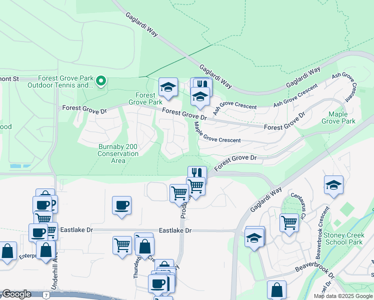 map of restaurants, bars, coffee shops, grocery stores, and more near 8588 Wilderness Court in Burnaby