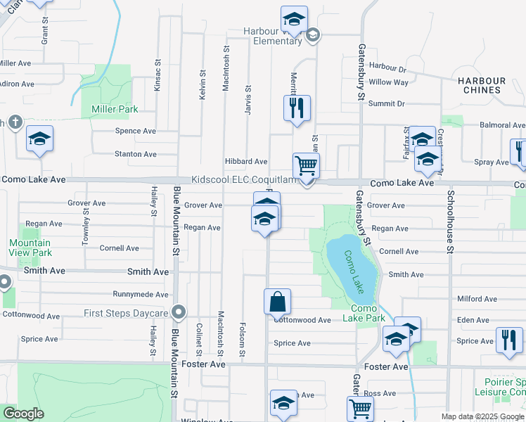 map of restaurants, bars, coffee shops, grocery stores, and more near 740 Porter Street in Coquitlam