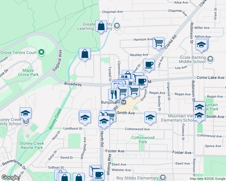 map of restaurants, bars, coffee shops, grocery stores, and more near 738 Farrow Street in Coquitlam
