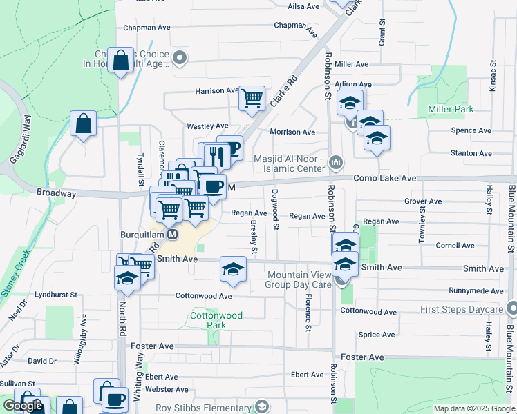 map of restaurants, bars, coffee shops, grocery stores, and more near 621 Regan Avenue in Coquitlam