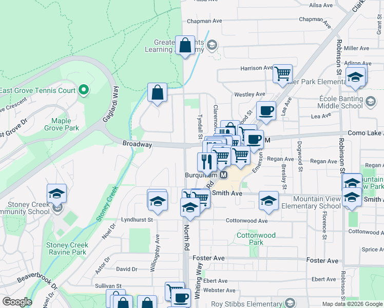 map of restaurants, bars, coffee shops, grocery stores, and more near 730 Farrow Street in Coquitlam