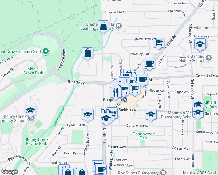 map of restaurants, bars, coffee shops, grocery stores, and more near 730 Farrow Street in Coquitlam