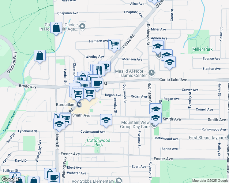 map of restaurants, bars, coffee shops, grocery stores, and more near in Coquitlam
