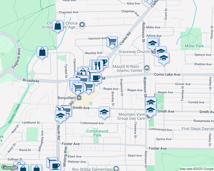 map of restaurants, bars, coffee shops, grocery stores, and more near in Coquitlam