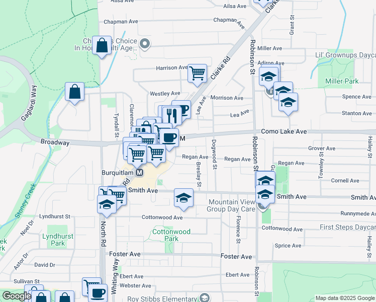 map of restaurants, bars, coffee shops, grocery stores, and more near 611 Regan Avenue in Coquitlam
