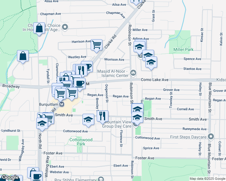 map of restaurants, bars, coffee shops, grocery stores, and more near in Coquitlam