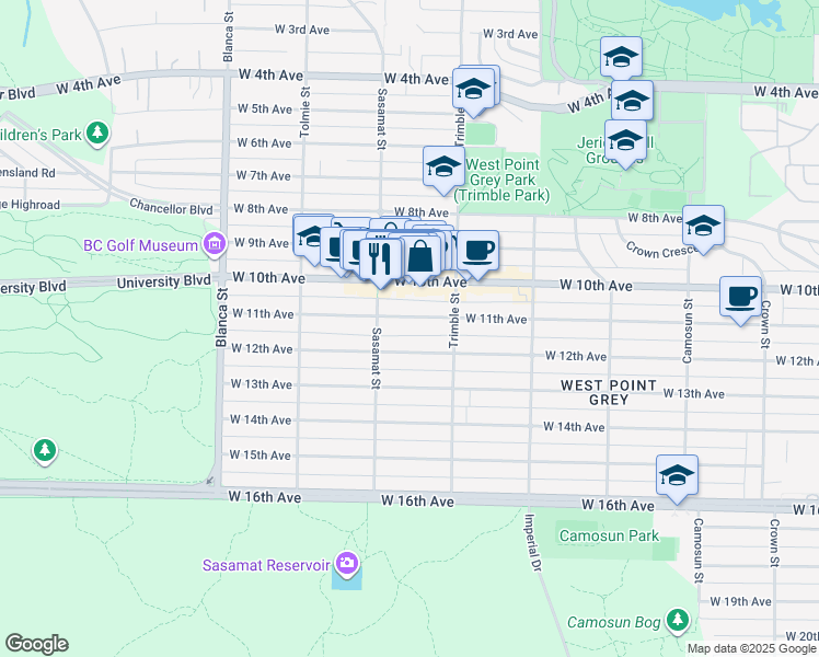 map of restaurants, bars, coffee shops, grocery stores, and more near in Vancouver