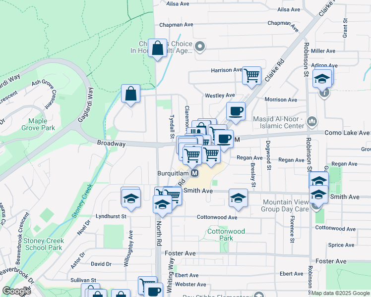 map of restaurants, bars, coffee shops, grocery stores, and more near 520 Como Lake Avenue in Coquitlam
