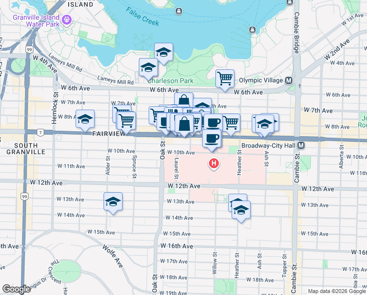 map of restaurants, bars, coffee shops, grocery stores, and more near in Vancouver