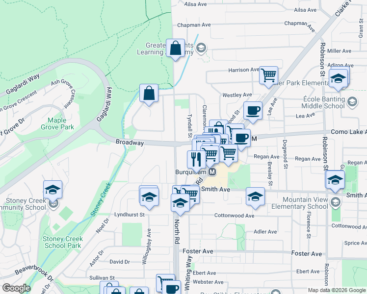 map of restaurants, bars, coffee shops, grocery stores, and more near 730 Farrow Street in Coquitlam