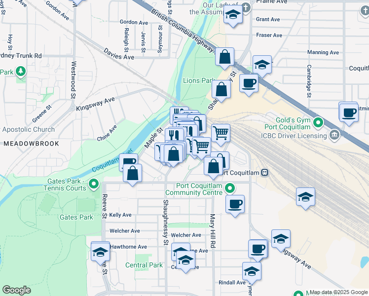map of restaurants, bars, coffee shops, grocery stores, and more near in Port Coquitlam