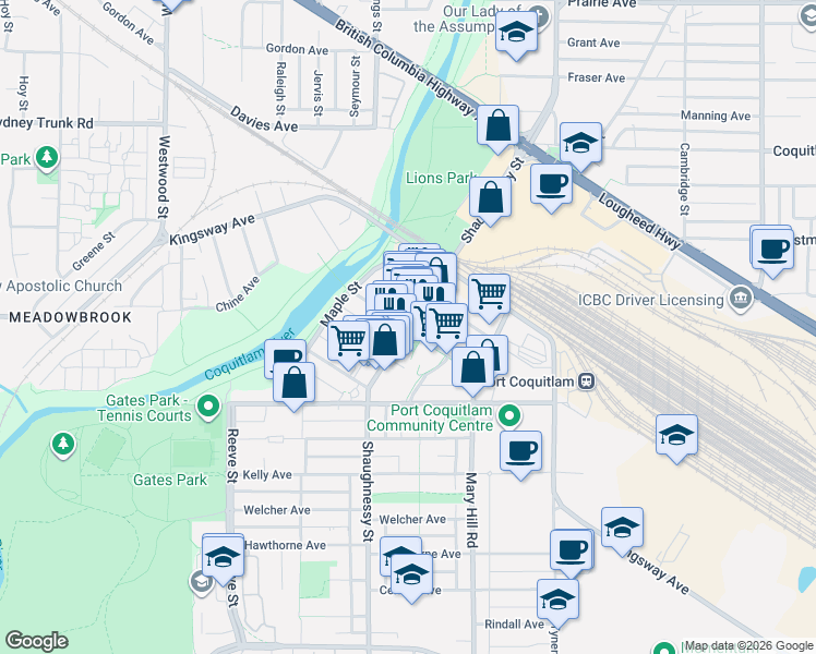 map of restaurants, bars, coffee shops, grocery stores, and more near in Port Coquitlam