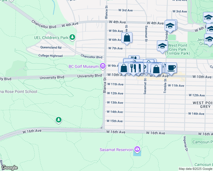map of restaurants, bars, coffee shops, grocery stores, and more near 4698 West 11th Avenue in Vancouver