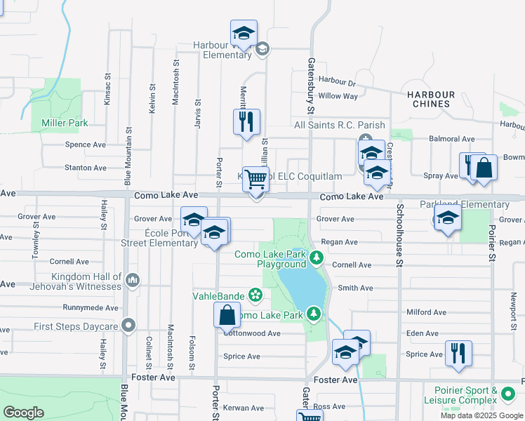 map of restaurants, bars, coffee shops, grocery stores, and more near in Coquitlam
