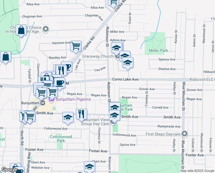 map of restaurants, bars, coffee shops, grocery stores, and more near in Coquitlam