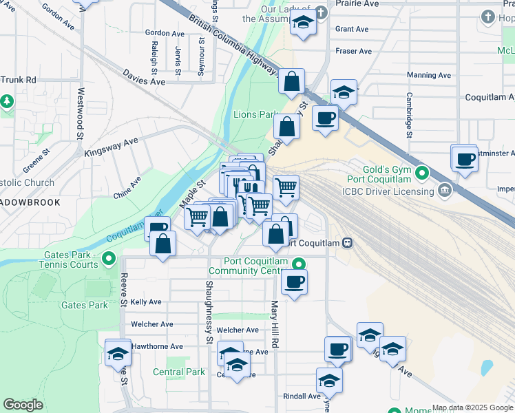 map of restaurants, bars, coffee shops, grocery stores, and more near 2264 Elgin Avenue in Port Coquitlam
