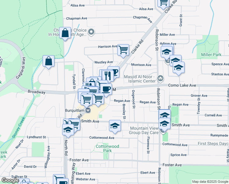 map of restaurants, bars, coffee shops, grocery stores, and more near 608 Como Lake Avenue in Coquitlam