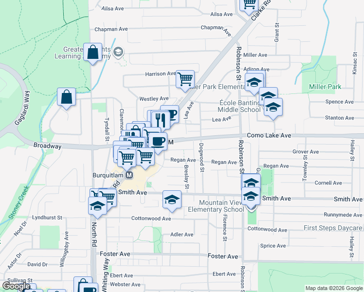 map of restaurants, bars, coffee shops, grocery stores, and more near in Coquitlam