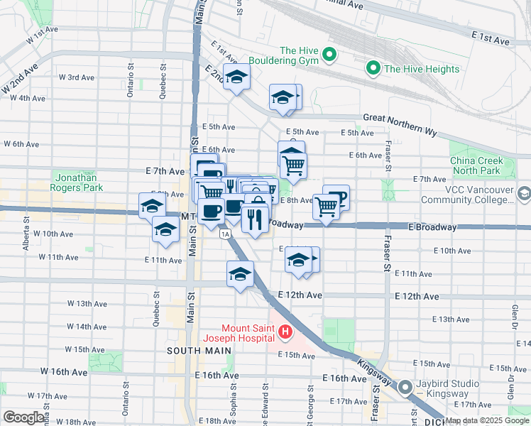 map of restaurants, bars, coffee shops, grocery stores, and more near in Vancouver